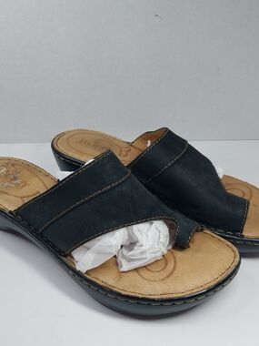 Born Womens Sandals Size 9 Black Leather Wedge Heel Slip on Comfort Boho Shoes